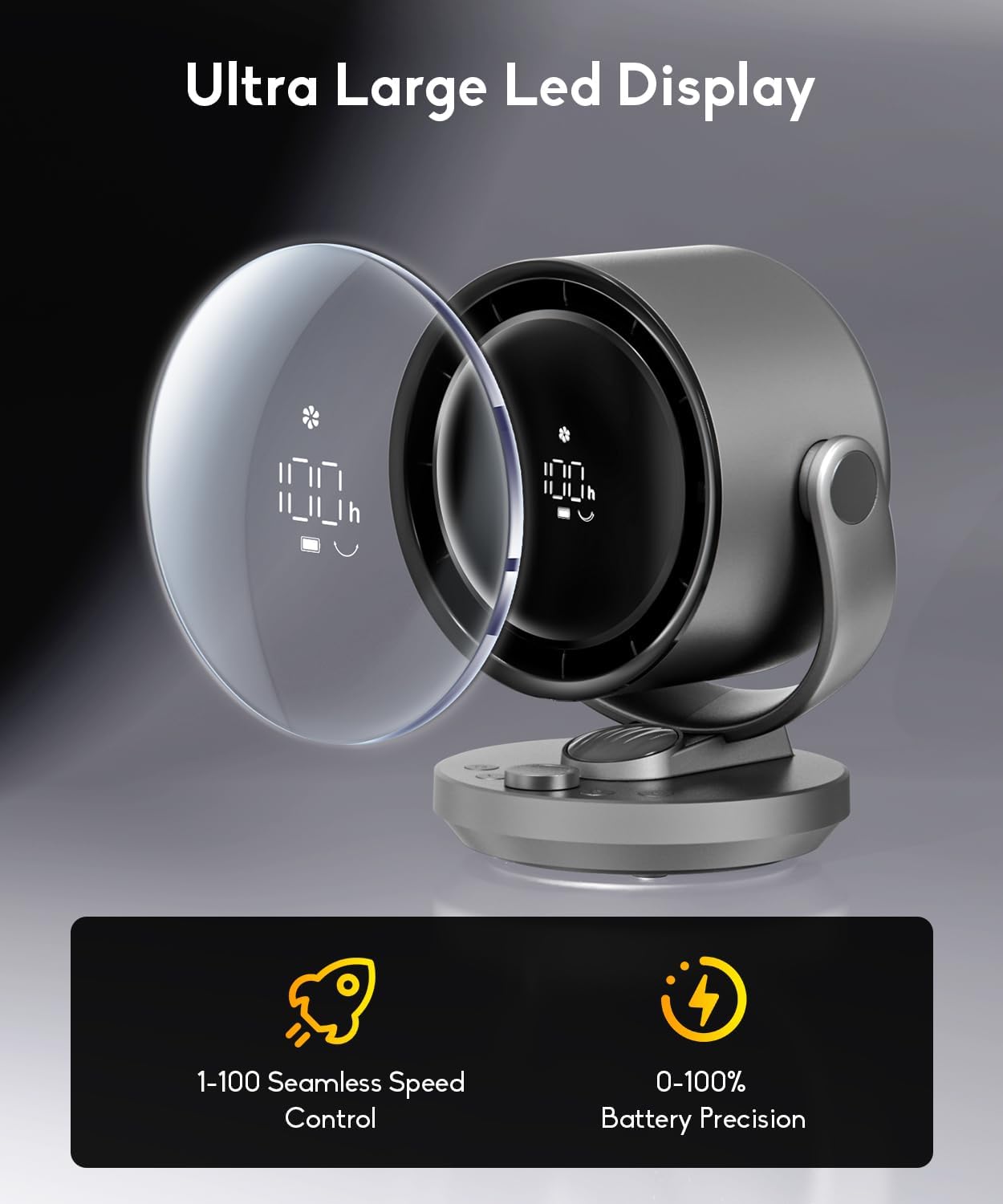Kid-Safe Oscillating Desk Fan | Stepless Speed Control, LED Display, Cordless for All Scenarios