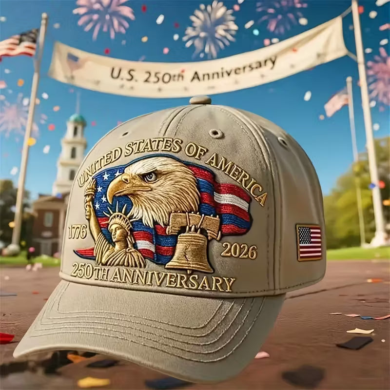 USA 250th Anniversary Hat, Adjustable 250th Anniversary Printed Patriotic Baseball Caps, Tribute Retro Washed Hat