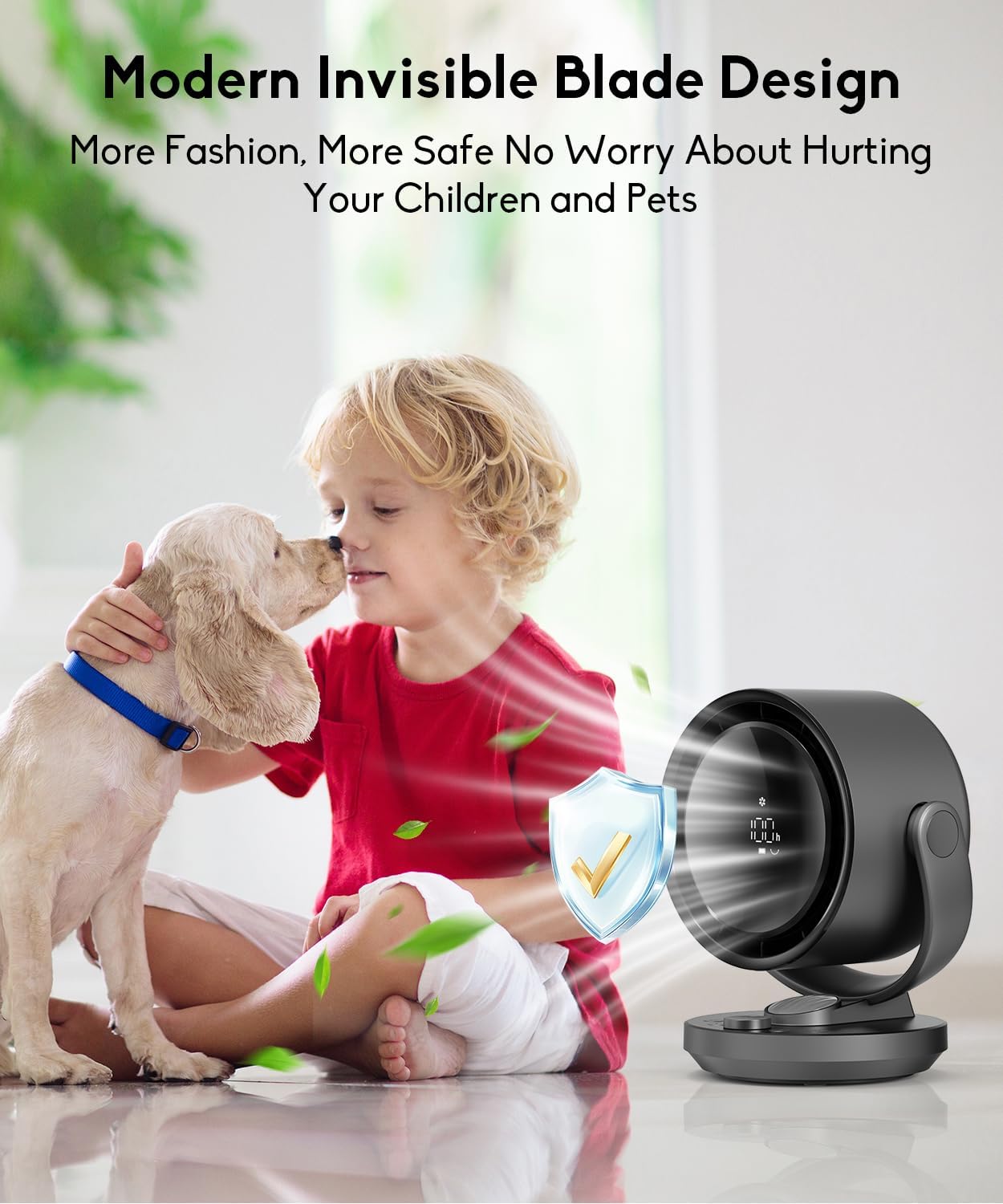 Kid-Safe Oscillating Desk Fan | Stepless Speed Control, LED Display, Cordless for All Scenarios