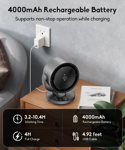Kid-Safe Oscillating Desk Fan | Stepless Speed Control, LED Display, Cordless for All Scenarios