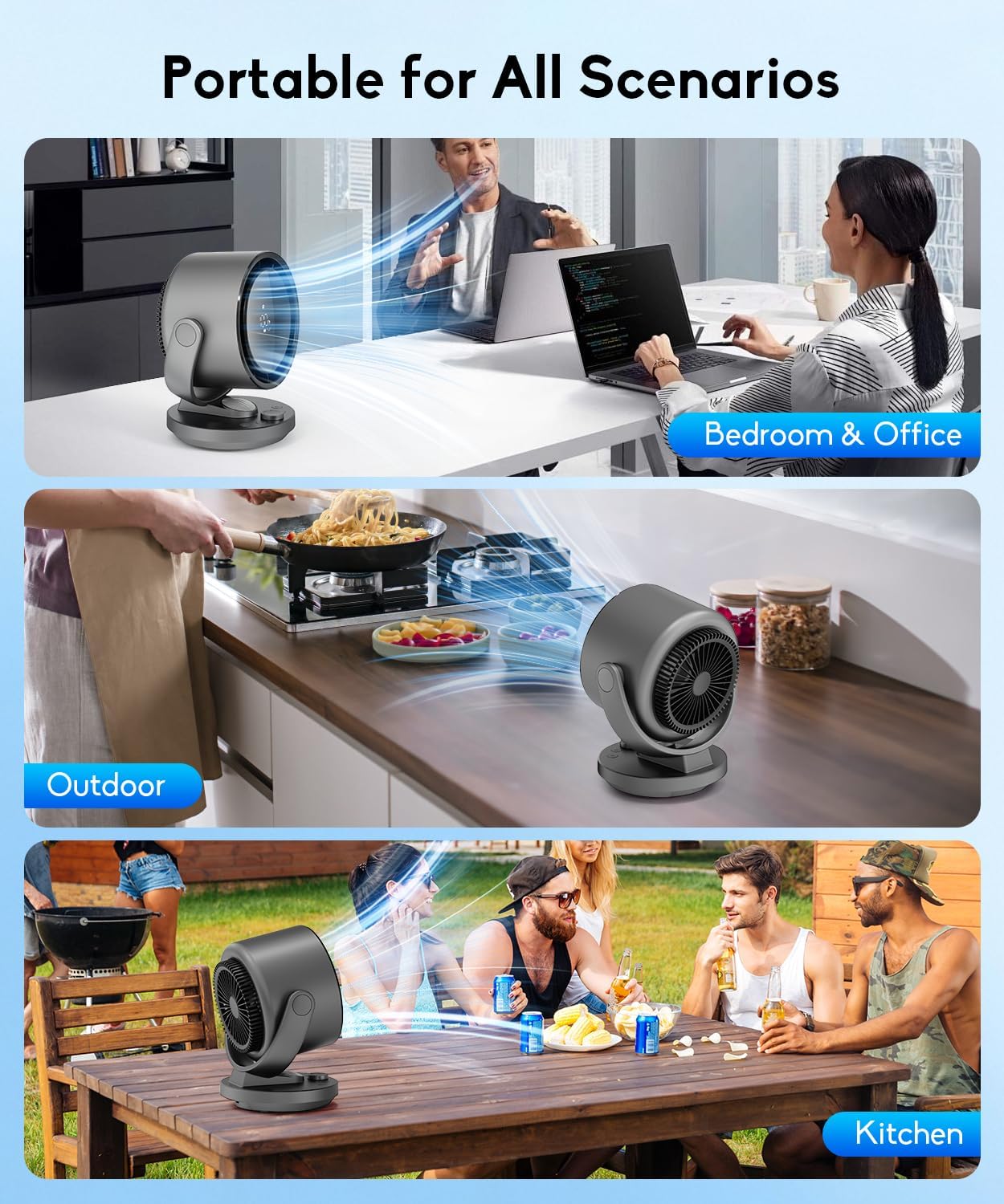 Kid-Safe Oscillating Desk Fan | Stepless Speed Control, LED Display, Cordless for All Scenarios