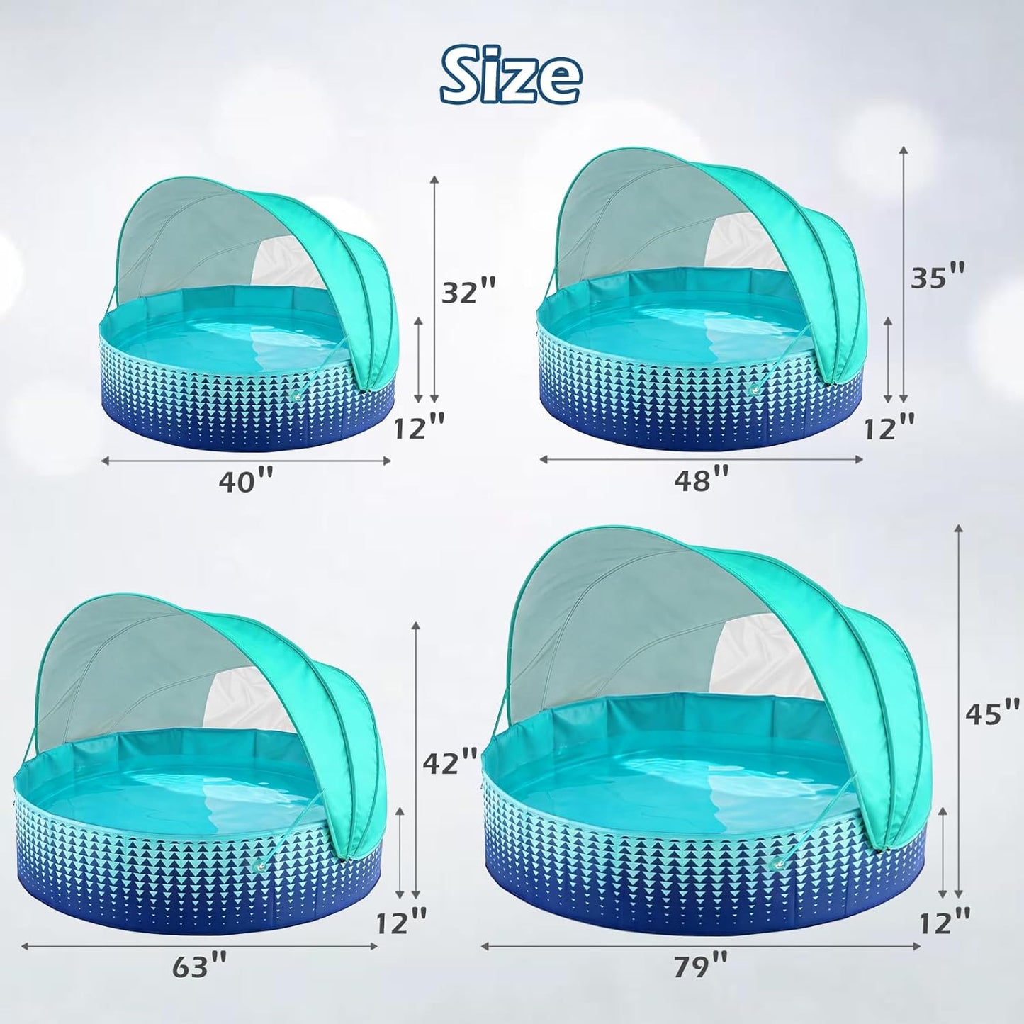 Kiddie Baby Pool with Canopy - Foldable Infant Toddler Kids Pool with Shade Baby Beach Essentials Tent Swimming Wading Pools for Toddlers 3+ Kids Dogs Ball Pit Backyard Water Play G,