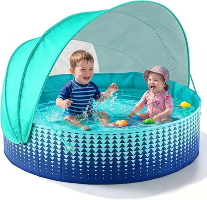 Kiddie Baby Pool with Canopy - Foldable Infant Toddler Kids Pool with Shade Baby Beach Essentials Tent Swimming Wading Pools for Toddlers 3+ Kids Dogs Ball Pit Backyard Water Play G,