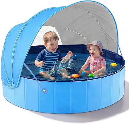 Kiddie Baby Pool with Canopy - Foldable Infant Toddler Kids Pool with Shade Baby Beach Essentials Tent Swimming Wading Pools for Toddlers 3+ Kids Dogs Ball Pit Backyard Water Play G,