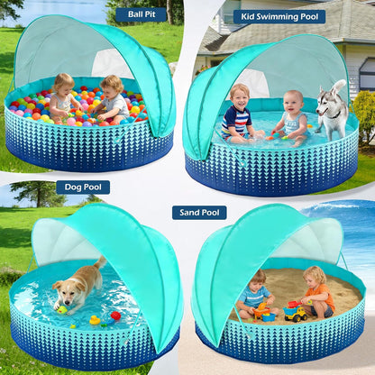 Kiddie Baby Pool with Canopy - Foldable Infant Toddler Kids Pool with Shade Baby Beach Essentials Tent Swimming Wading Pools for Toddlers 3+ Kids Dogs Ball Pit Backyard Water Play G,