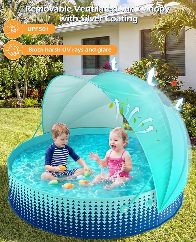 Kiddie Baby Pool with Canopy - Foldable Infant Toddler Kids Pool with Shade Baby Beach Essentials Tent Swimming Wading Pools for Toddlers 3+ Kids Dogs Ball Pit Backyard Water Play G,