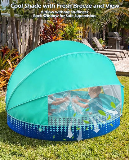 Kiddie Baby Pool with Canopy - Foldable Infant Toddler Kids Pool with Shade Baby Beach Essentials Tent Swimming Wading Pools for Toddlers 3+ Kids Dogs Ball Pit Backyard Water Play G,