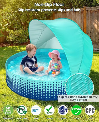 Kiddie Baby Pool with Canopy - Foldable Infant Toddler Kids Pool with Shade Baby Beach Essentials Tent Swimming Wading Pools for Toddlers 3+ Kids Dogs Ball Pit Backyard Water Play G,
