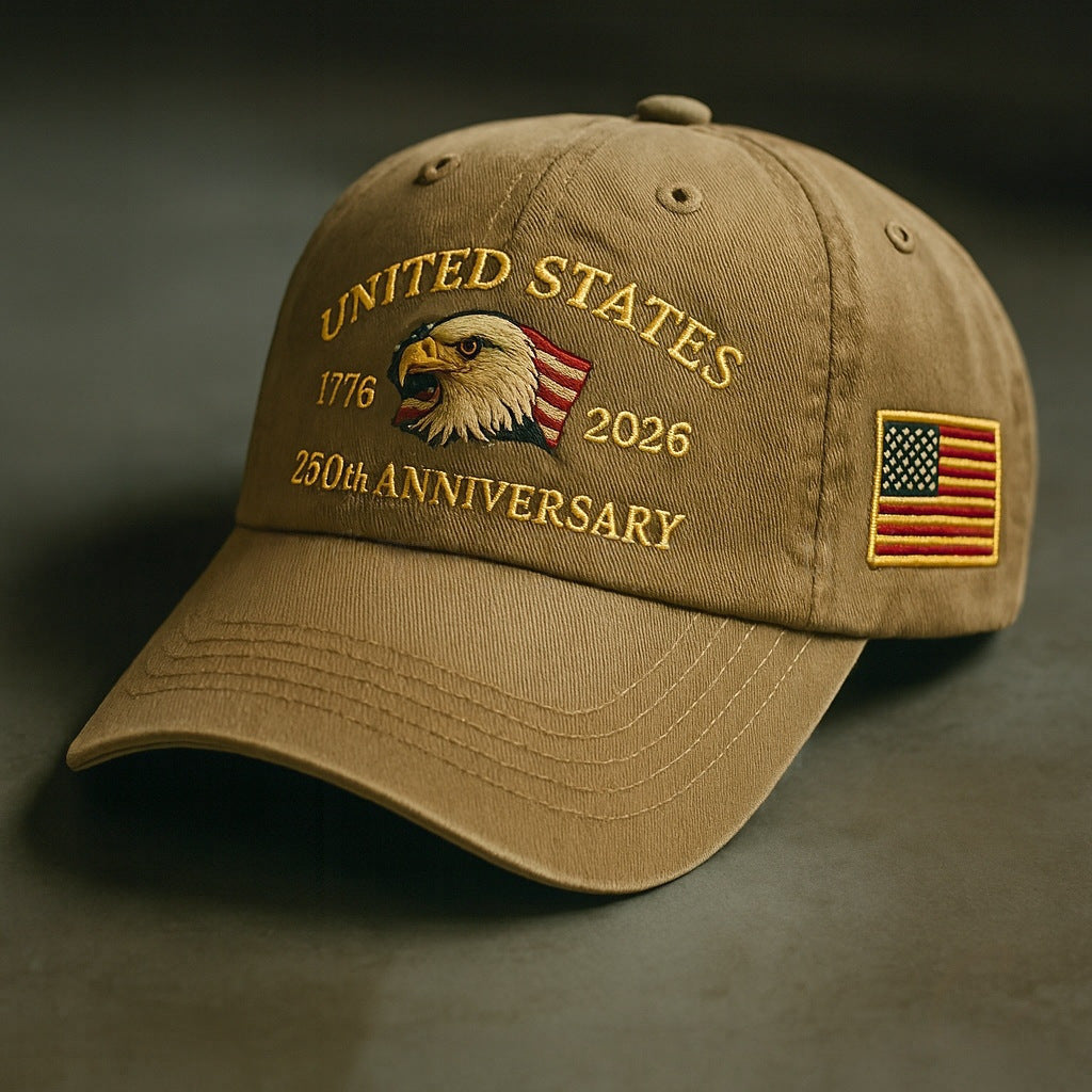 USA 250th Anniversary Hat, Adjustable 250th Anniversary Printed Patriotic Baseball Caps, Tribute Retro Washed Hat