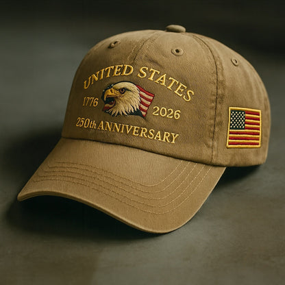 USA 250th Anniversary Hat, Adjustable 250th Anniversary Printed Patriotic Baseball Caps, Tribute Retro Washed Hat