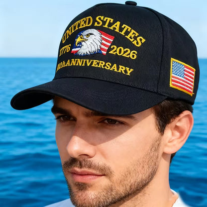 USA 250th Anniversary Hat, Adjustable 250th Anniversary Printed Patriotic Baseball Caps, Tribute Retro Washed Hat
