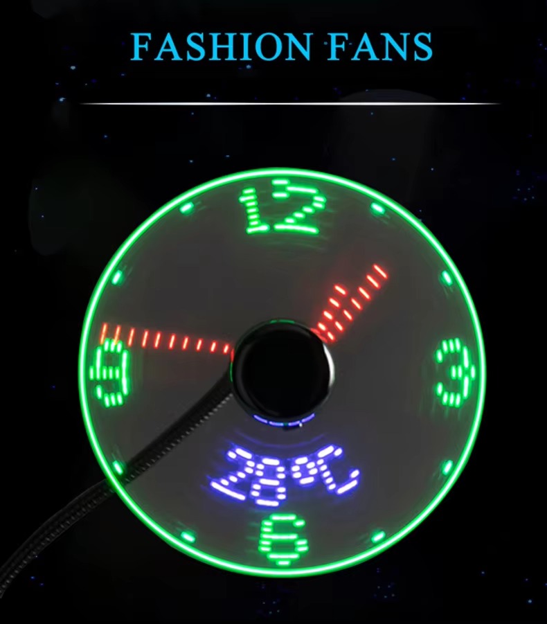 ⏱️ USB LED Clock Fan ⏱️ | Real-Time Time & Temperature Display, Quiet Mini USB Fan for Office Desk, Home, Travel & Promotional Gifts