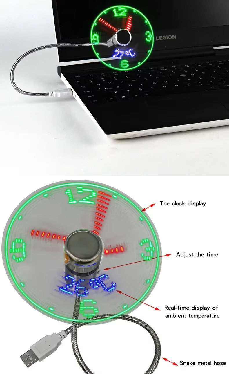 ⏱️ USB LED Clock Fan ⏱️ | Real-Time Time & Temperature Display, Quiet Mini USB Fan for Office Desk, Home, Travel & Promotional Gifts
