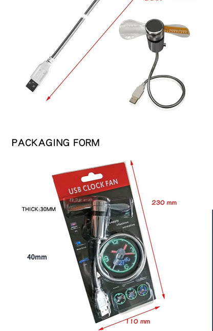 ⏱️ USB LED Clock Fan ⏱️ | Real-Time Time & Temperature Display, Quiet Mini USB Fan for Office Desk, Home, Travel & Promotional Gifts