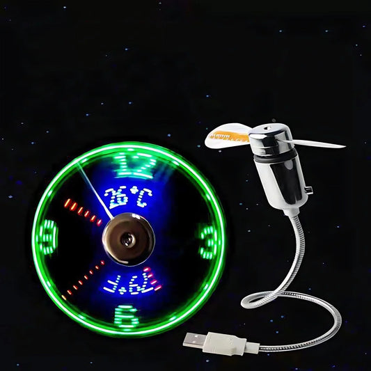 ⏱️ USB LED Clock Fan ⏱️ | Real-Time Time & Temperature Display, Quiet Mini USB Fan for Office Desk, Home, Travel & Promotional Gifts